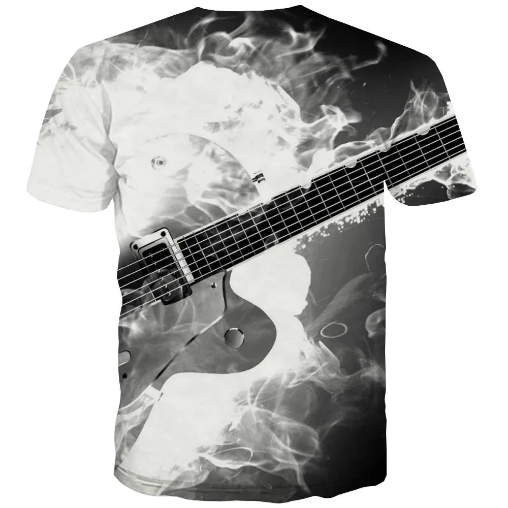 Guitar T shirts Men Music Tshirts Novelty Wooden Shirt Print Metal Tshirts Cool