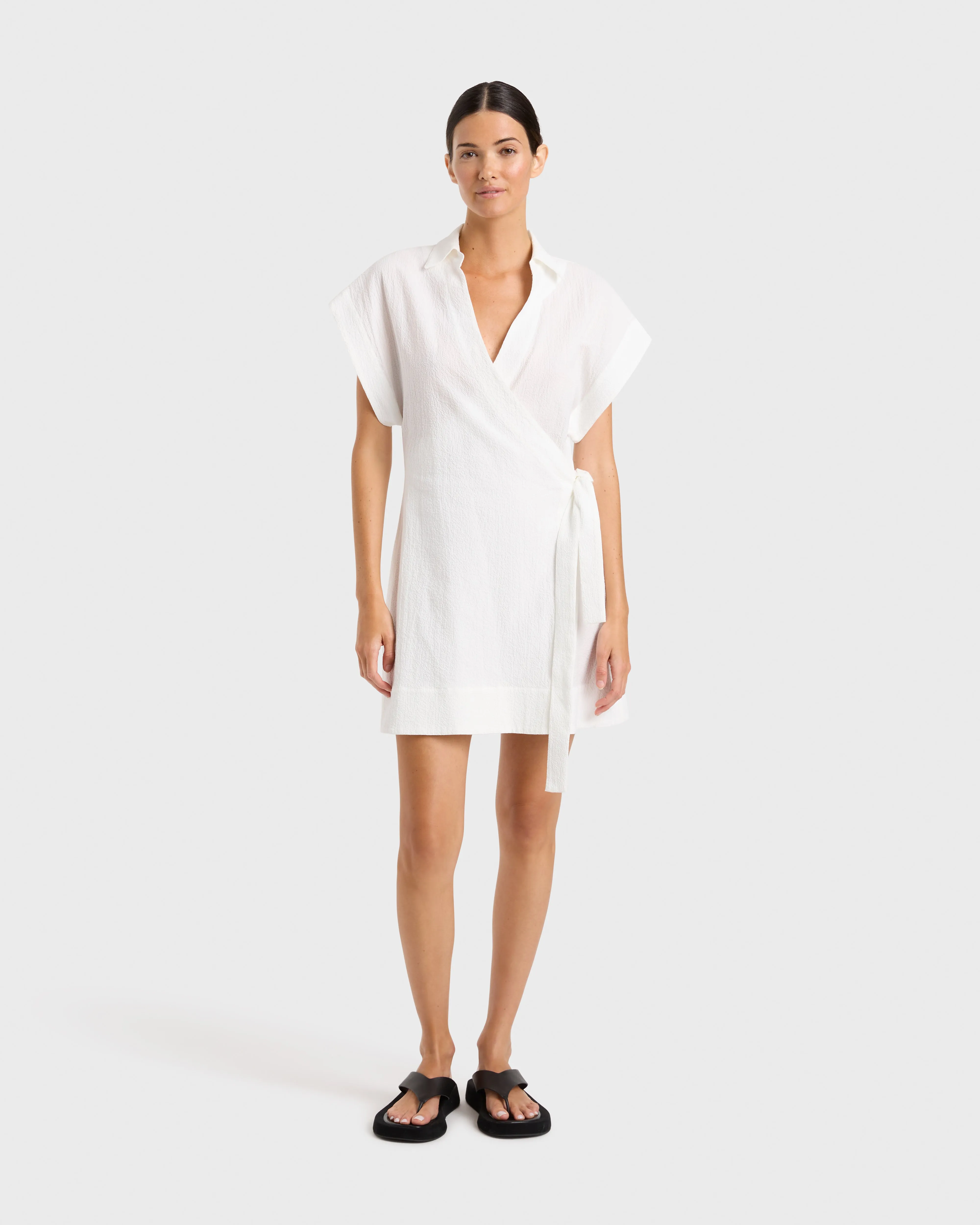 Hastings Organic Cotton Mini Wrap Dress - White